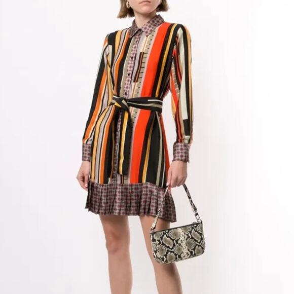 Alexis Payton Striped Long Sleeve Button-Up Shirt Dress Multi Women's Size S NWT - Picture 1 of 11